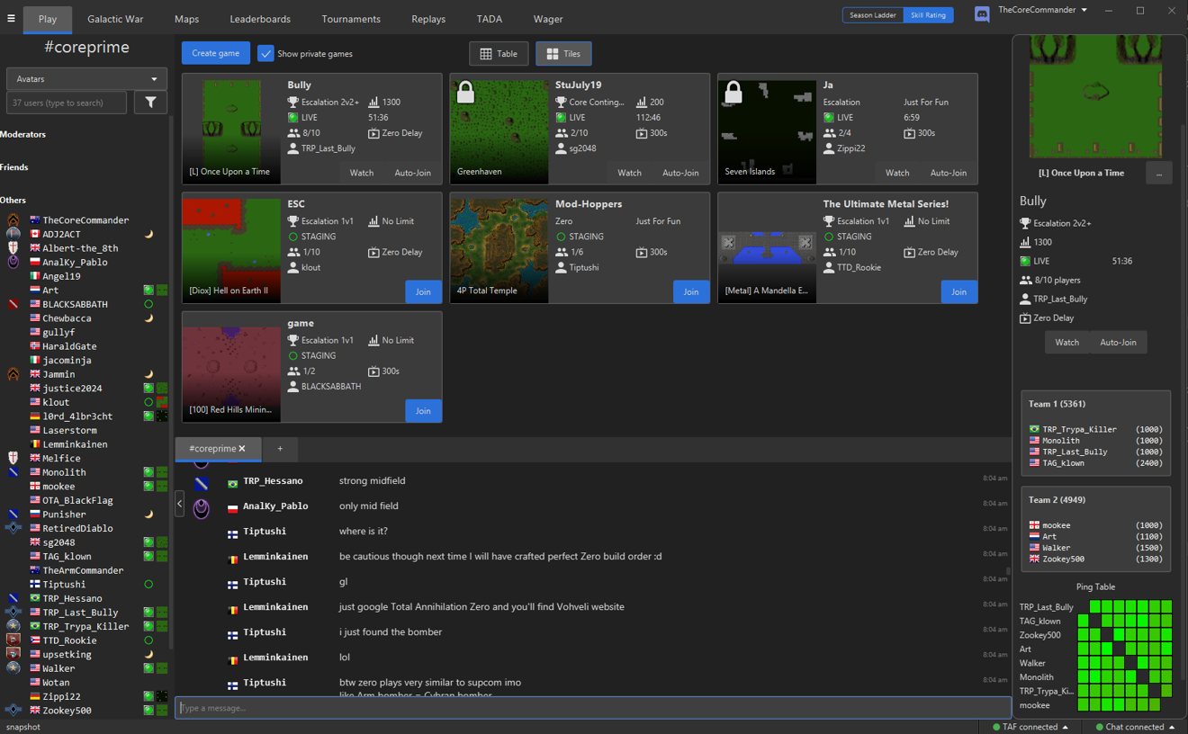The Total Annihilation Forever client main window
