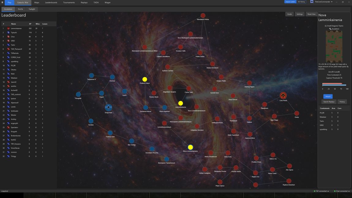 The Galactic War galaxy map inside the TAF client